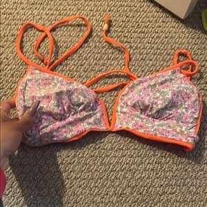 Floral Bikini Top with Orange Trim